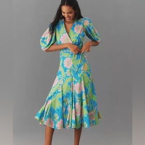 NWT RHODE Fiona Floral Print Dress in Blue Psychedelic Flower Grande Medium